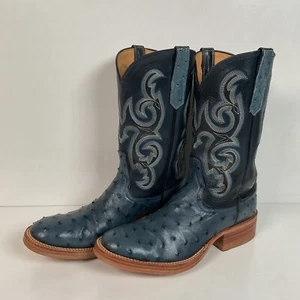 Rios of Mercedes Exotic Ostrich Quill Cowgirl Boots 7 C Roper Style Denim Blue - Picture 1 of 20