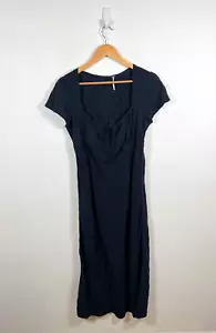 Free People Midi Dress Large Blue Natalya Long Boho Holiday Short Sleeve New - Picture 1 of 12