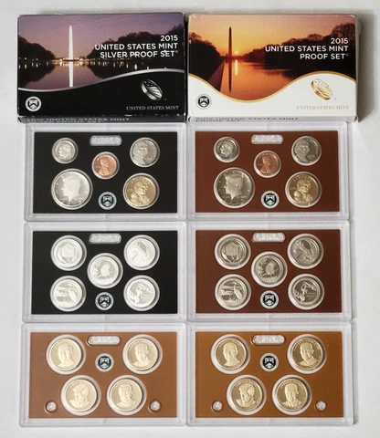 2015 S Silver Proof & Proof US Mint Coins Original Government Packaging - 2 Sets Cover