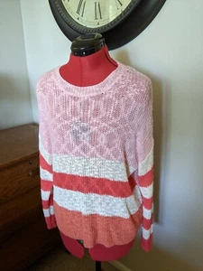 Entro Sweater Womens Medium Stripe Long Sleeve Knit Pink Orange M - Picture 1 of 9
