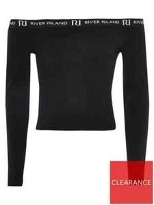 River Island Girls Long Sleeve Bardot Top - Black Size 11-12 Years 152 cm - Picture 1 of 3