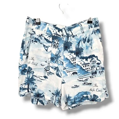 Cynthia Rowley Amalfi Coast Print Linen Blend Shorts High Waist Casual Medium - Image 1 of 4