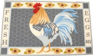 KITCHEN PRINTED ACCENT RUG (nonskid)(17"x28") ROOSTER & SUNFLOWERS ON GREY, EE - Picture 1 of 12