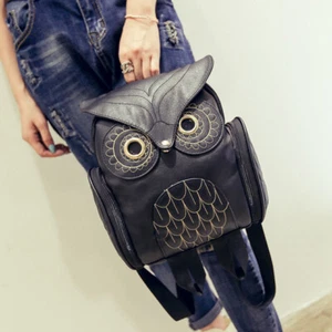 Zaino donna gufo cerniera in rilievo borsa scuola daypacks bookbag nero - Foto 1 di 7