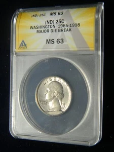 (ND) WASHINGTON QUARTER DOLLAR MAJOR DIE BREAK, CUD AT K=6:00, ANACS MS62 - Picture 1 of 2