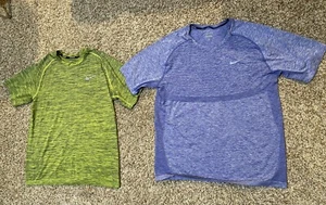 Lot Of 2 Nike DriFIT Knit Shirt Running Heather Blue Reflective 833562 Men's XL - Picture 1 of 5