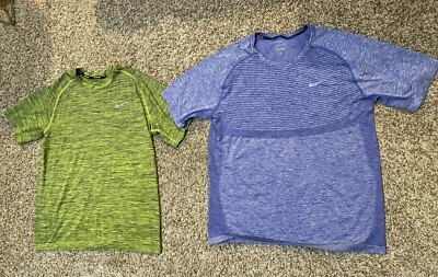 Lot Of 2 Nike DriFIT Knit Shirt Running Heather Blue Reflective 833562 Men's XL - Image 1 of 4