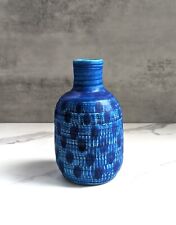 Crate and Barrel Modern Blue "Plaid Knit Sweater" Ceramic Textured Vase 7.5”