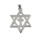 Solid 18K White Gold Messianic Star of David Pendant Cross 3.8 grams Jewish 1"