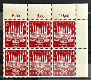 1943 German block of 6 Stamps Mi:DR 862 MNH - 800 years Lubeck  /728 - Picture 1 of 1