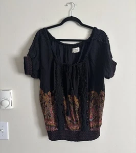 Ralph Lauren Denim & Supply Womens Med Top Puff Sleeve Black Boho Y2K - Picture 1 of 4