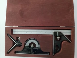 Starrett C434-12-4R Combination Set with Square 12 Inch with Starrett Wood Box - Picture 1 of 10