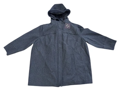 Ava & Viv 女式 4X 灰色羊毛可拆卸连帽冬季外套夹克拉链扣全新带标签 — 第 1/4 张图片