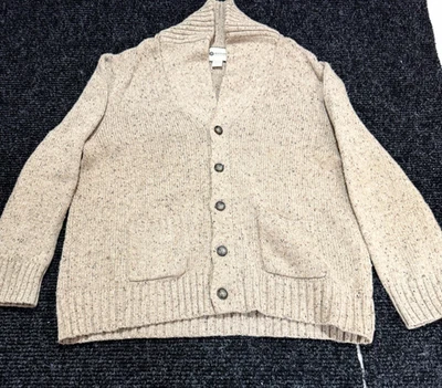 Haggar Cardigan Sweater Mens 2XL Beige Shawl Collar Wool Tight Knit Button Front - Image 1 of 4