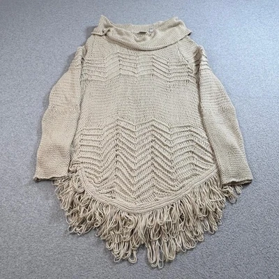 Esprit Sweater Women Large Beige Knit Fringe Boho Pullover Lagenlook Hippie Y2K - Image 1 of 4