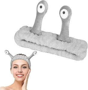 Face Wash Headband, Grey Snail Spa Headband, Soft Cute Coral Fleece Elastic band - Picture 1 of 8