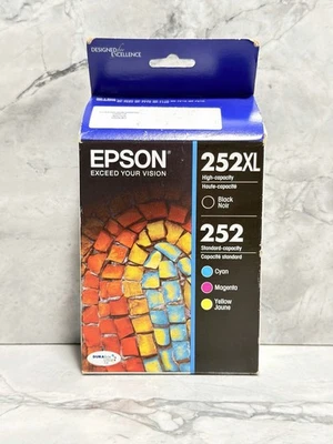 Epson Genuine 252XL Black 252 Cyan Magenta Yellow Ink Cartridges 2025 Sealed - Image 1 of 4