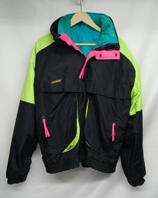 Vintage XL Mens Jacket Columbia Coat Teal Pink Neon Green Black VIBRANT - Image 1 of 4