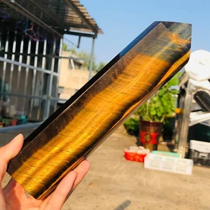 990g Natural Yellow Blue Tiger's eye quartz crystal wand point Healing AH394 - Picture 1 of 18