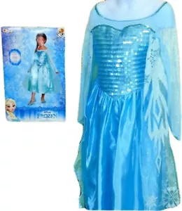 Girls Princess Elsa Fancy Dress Kids Costume Party Halloween Sz 4-6X Blue Frozen - Picture 1 of 11