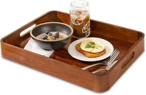 Acacia Wooden Serving Trays with Handles for Eating, Appetizers, Food, Snacks, o - Picture 1 of 12