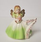Vintage Josef Originals Birthday Angel Figurine Green Dress Age 7 With Doll 