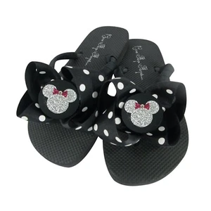 Schwarze Polka mit Silber & Rosa Glitzer Minnie Disney Schleife Flip Flops  - Bild 1 von 2