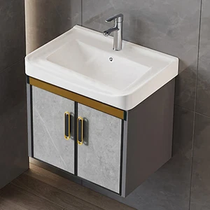 2 Drawers Wall Mounted Floating Cabinet Bathroom Vanity Cabinet w/ Ceramic Sink - Picture 1 of 10