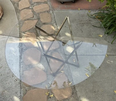 Mid Century Tempered Glass TableTop with Silver Tubular Metal Legs- Modern Look - Image 1 of 4