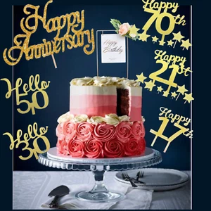 Acrylic Cake Topper Happy Birthday Gold Heart Party Decoration Design Idea - Picture 1 of 37
