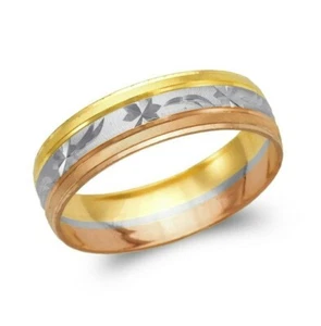 14K Tricolor Gold band Ring Men's Women's Wedding Engagement 6mm size 5-13 - Picture 1 of 1