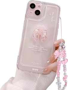 Ownest Cover per Iphone 15, Carina Custodia Rosa Con Fiocco 3D Trasparente E Des - Foto 1 di 12