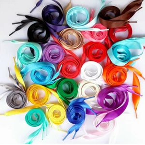 100/140cm Flat Silk Shoelaces Ribbon Strings Satin Trainers / Canvas Shoes Laces - Picture 1 of 58