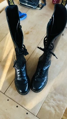 Dr. Martens Women  20 Eyelet- Zipper Boots Black Leather Tall  Size 7 -USED - Image 1 of 4