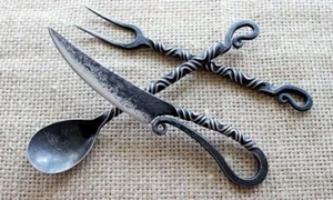 Medieval Hand Forged Cutlery Unique set of iron A Best Gift LARP Wrought iron - Picture 1 of 4