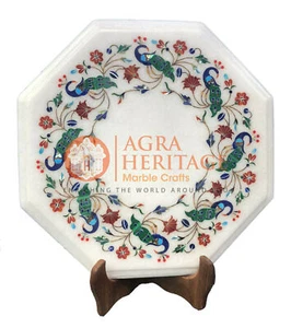 12" Marble Coffee Center Table Top Peacock Floral Marquetry Inlaid Decor E119 - Picture 1 of 4