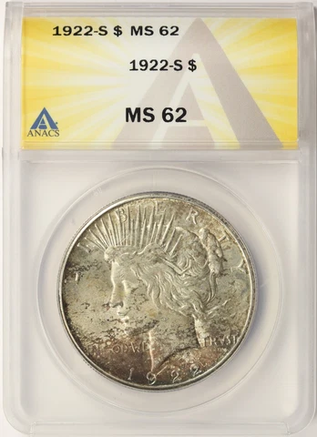 1922-S $1 Peace Dollar ANACS MS62 Cover