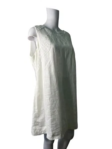 Next Linen Lace Shift Dress Size 18 R Womens EU46 White Embroidered Mini Zip Up - Picture 1 of 11