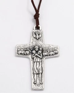 NEW AUTHENTIC POPE FRANCIS VEDELE PECTORAL 2" CROSS PENDANT ON BROWN CORD - Picture 1 of 3