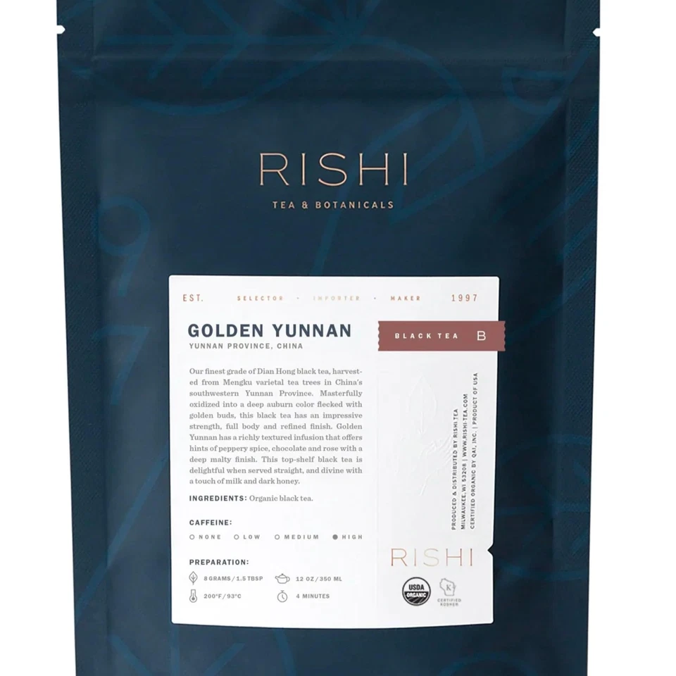 Té Rishi Golden Yunnan Black Tea - Té orgánico de hojas sueltas suave y rico Anci... Foto 1 de 4