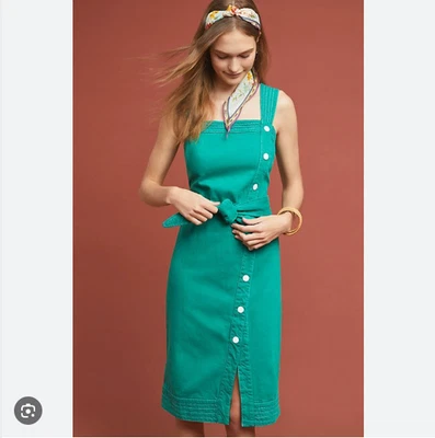 Maeve Anthropologie Elizabeth Midi Dress Button Side 60's Retro Style Sz 12 - Image 1 of 4