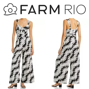 $240 NWT Farm Rio Copacabana Linen Cotton Wide Leg Jumpsuit L Tropical Banana - Picture 1 of 13