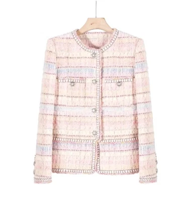 Pastel Tweed Bouclé Jacket Multicolor Blazer Classic Vintage Parisian Style Coat - Image 1 of 4