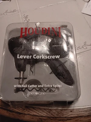 NEW Houdini Lever Corkscrew Foil Cutter Extra Spiral Black All-Metal Gears - Image 1 of 3