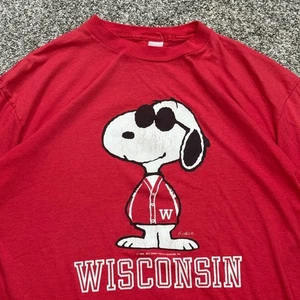 RARE Vintage 70s Wisconsin Badgers Snoopy T Shirt Charles Schulz Red Tee Mens XL - Picture 1 of 6