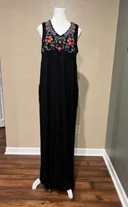 Soft Surroundings Black Sz XL Dress Pockets  Viscose Blend - Embroidered Boho - Picture 1 of 5