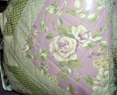 Full/Queen 86"x86" ROSE Plaid Quilt Print Fabric Lavender Green Cream Design NIP - Image 1 of 4