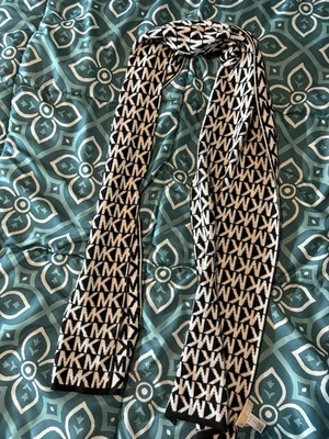 Michael Kors Knit Scarf Black White MK Signature Logo Monogram 64”x10” - Image 1 of 2