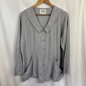 Flachs by Jeanne Engelhart Leinen Top M blau Knopfleiste Tunika Lagenlook Artsy - Bild 1 von 12