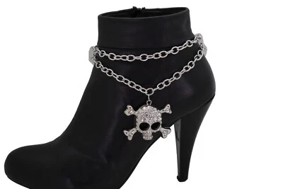 Mujer Plata Metal Cadena Bota Pulsera Zapato Esqueleto Calavera Dije Moto Look Foto 1 de 4